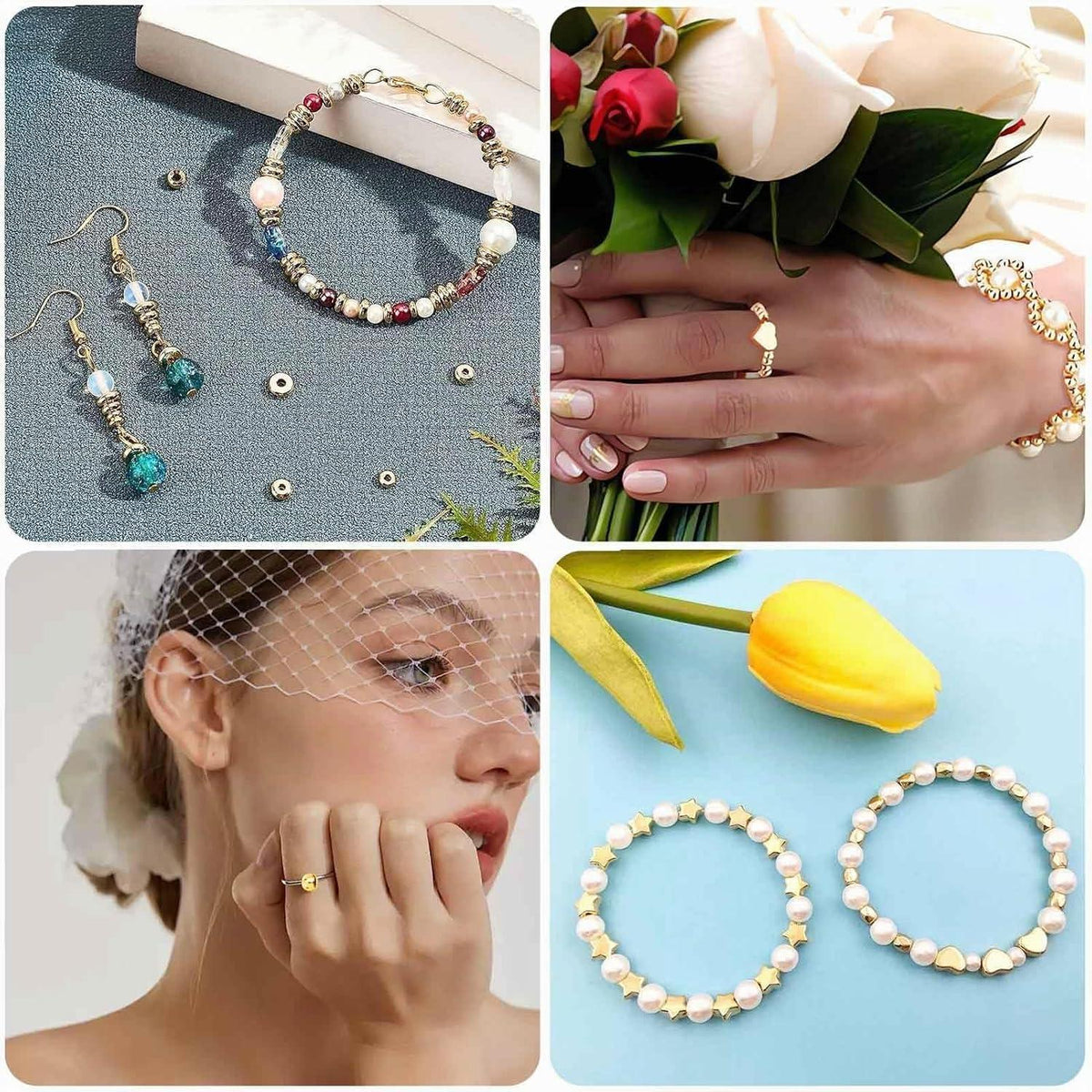 350 Gold Schmuckperlen Set DIY Bastelset für Armbänder & Ketten