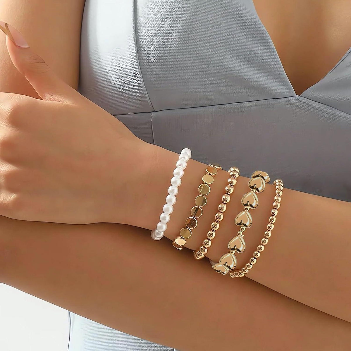 350 Gold Schmuckperlen Set DIY Bastelset für Armbänder & Ketten