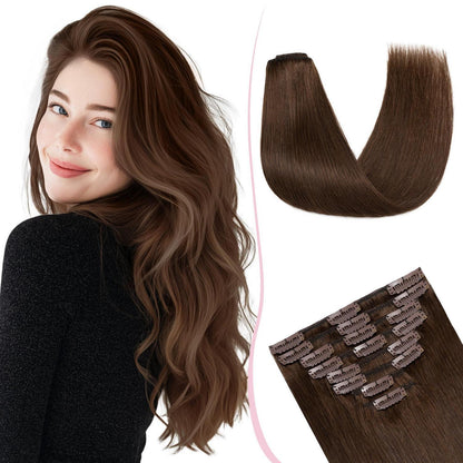 Clip-in Haarverlängerung Echthaar 25cm Kastanienbraun