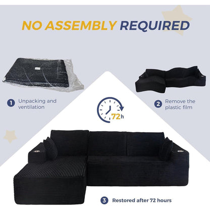 Modulares Sofa mit Chaiselongue – Cloud Couch, L-Form, Schwarz