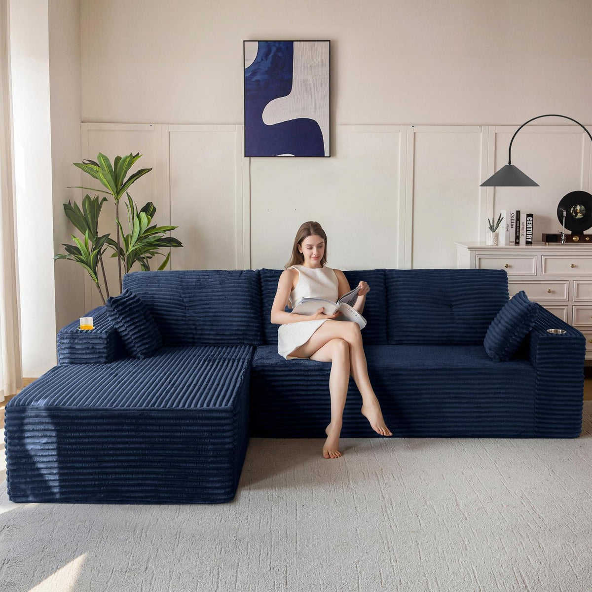 Modulares Sofa mit Chaiselongue – Cloud Komfort, Dunkelblau