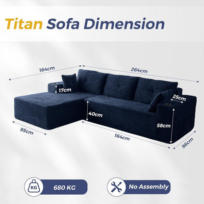 Modulares Sofa mit Chaiselongue – Cloud Komfort, Dunkelblau