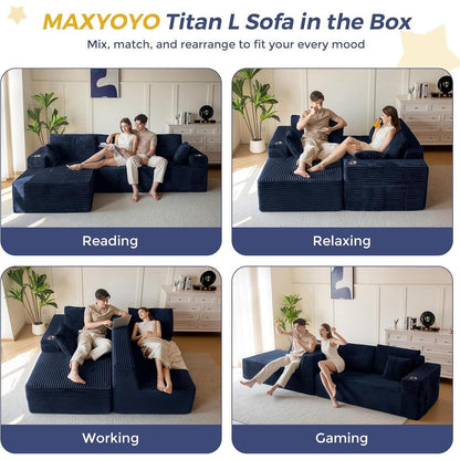Modulares Sofa mit Chaiselongue – Cloud Komfort, Dunkelblau