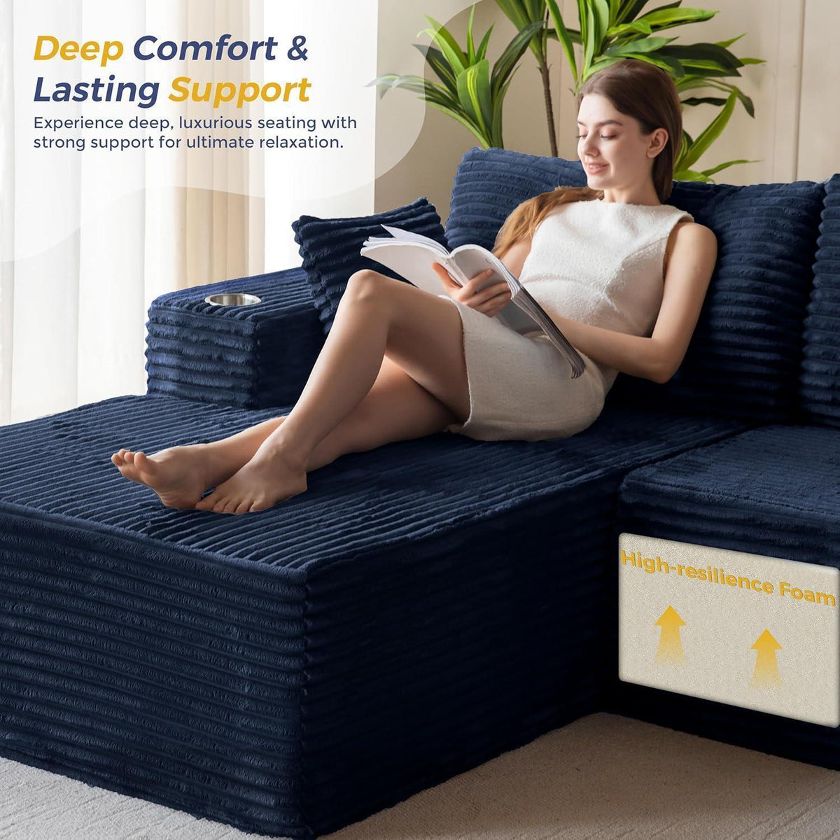 Modulares Sofa mit Chaiselongue – Cloud Komfort, Dunkelblau