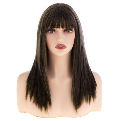 Braune Damen Perücke mit Pony – Schulterlang & Gerade