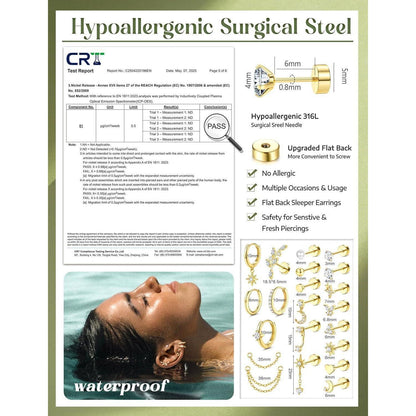 Helix Piercing Set | 21tlg. Ohrringe aus Chirurgenstahl & Gold