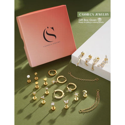 Helix Piercing Set | 21tlg. Ohrringe aus Chirurgenstahl & Gold