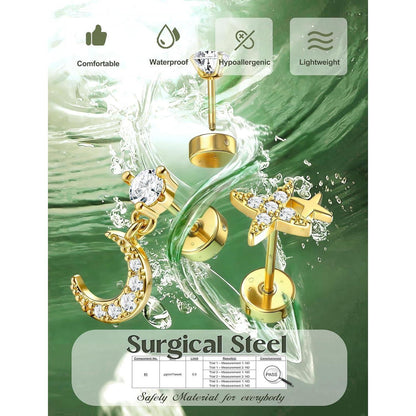 Helix Piercing Set | 21tlg. Ohrringe aus Chirurgenstahl & Gold