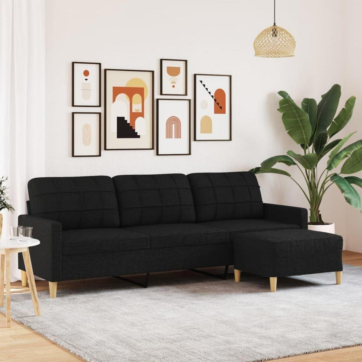 3-Sitzer Schlafsofa mit Hocker Schwarz