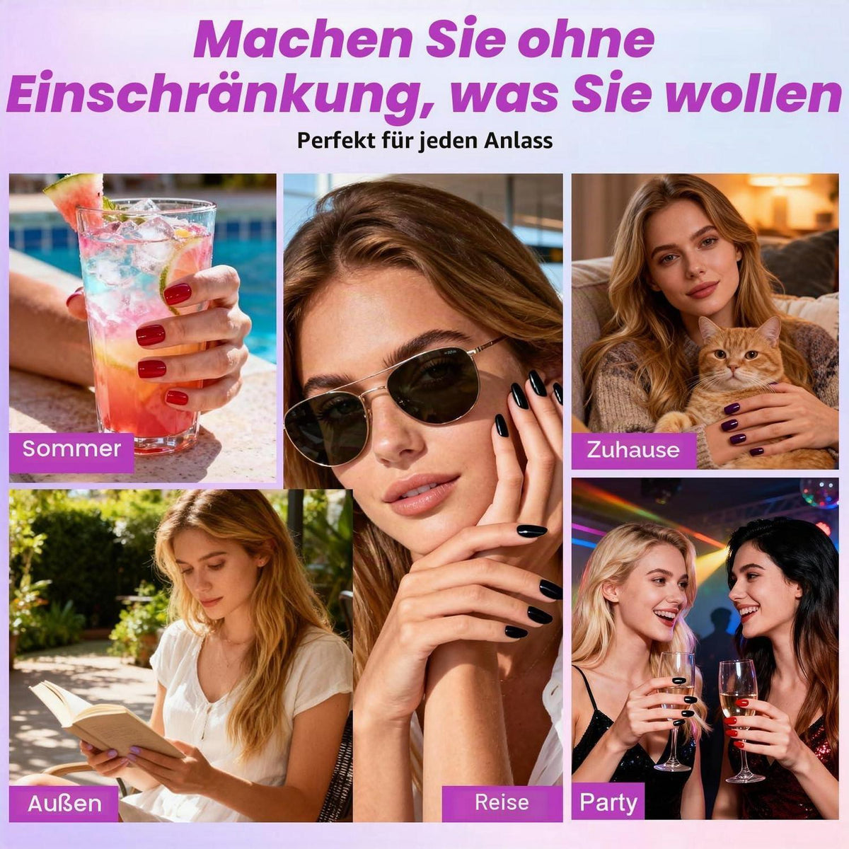 Künstliche Nägel Weiß French Tip Kurz Eckig 24 Stück