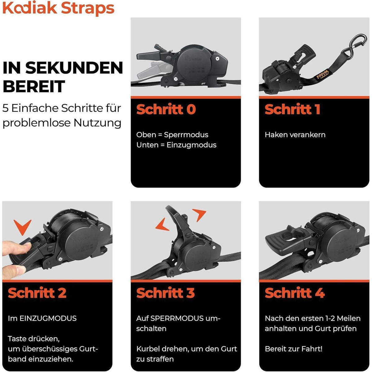 Spanngurte Automatik 3m mit S-Haken – 800KG – 4er Set
