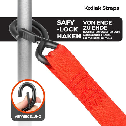 Spanngurte Automatik 3m mit S-Haken | 800KG | 4 Stück Rot