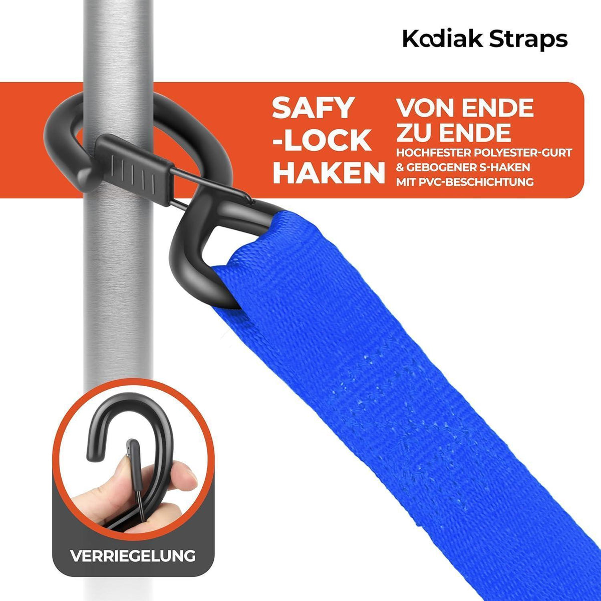 Spanngurte Automatik 3m mit S-Haken | 1360KG | 4 Stück Blau