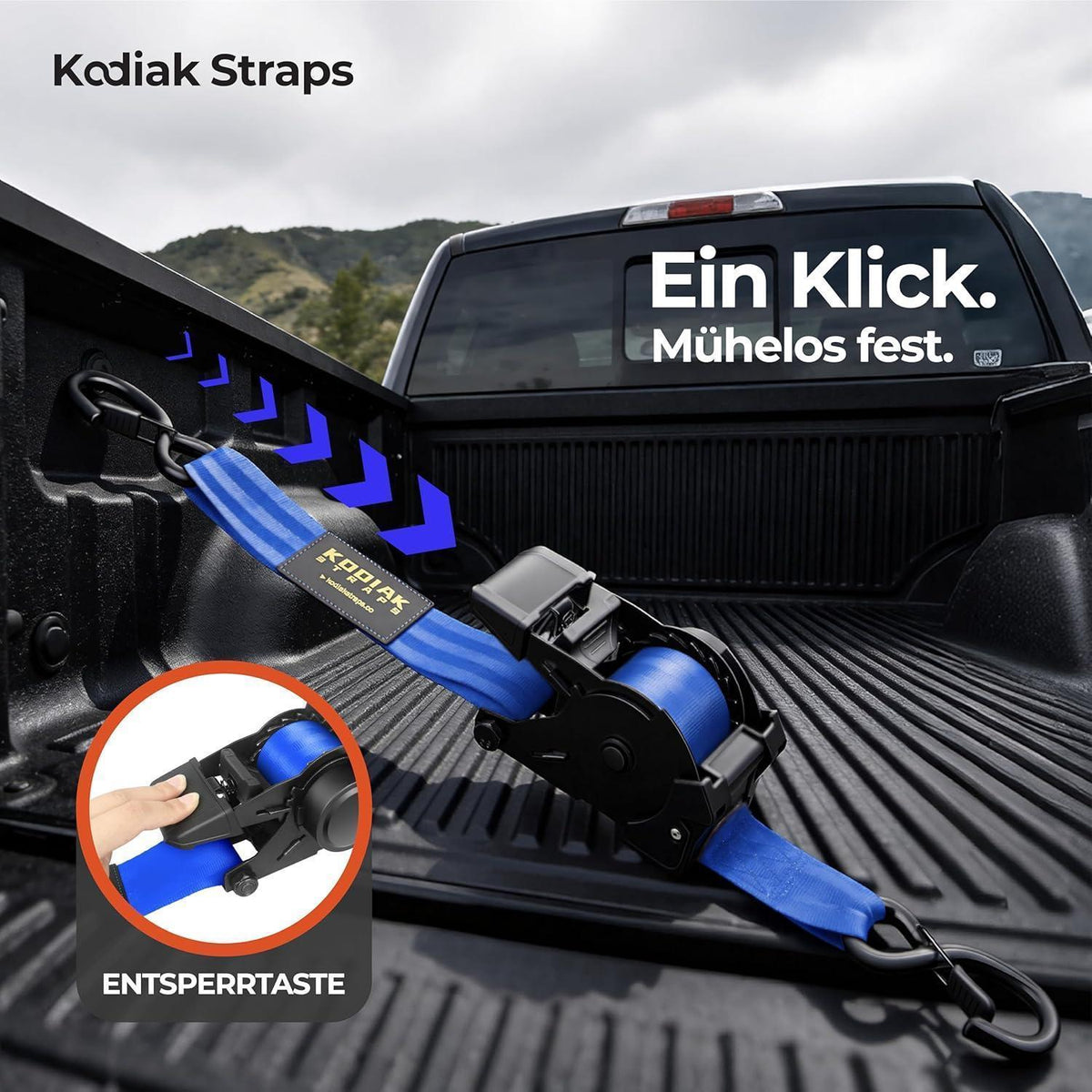 Spanngurte Automatik 3m mit S-Haken | 1360KG | 4 Stück Blau