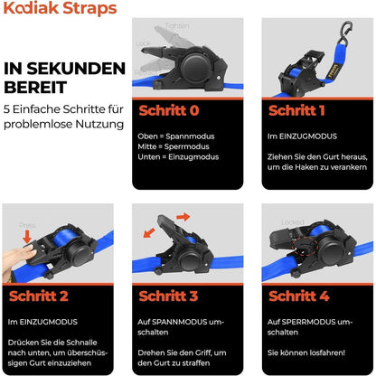 Spanngurte Automatik 3m mit S-Haken | 1360KG | 4 Stück Blau