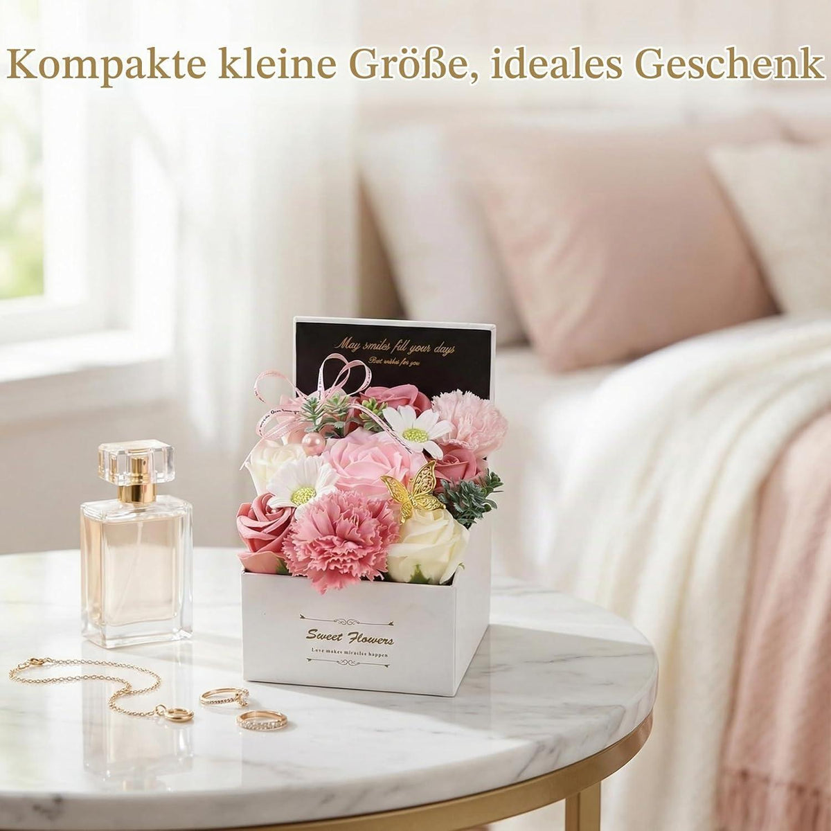 Seifenrosen Blumenstrauß im Karton – Duftende Deko für Muttertag