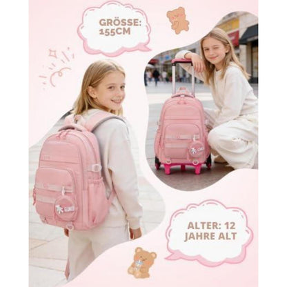 Schultrolley Mädchen mit Rollen & Laptopfach, Rosa