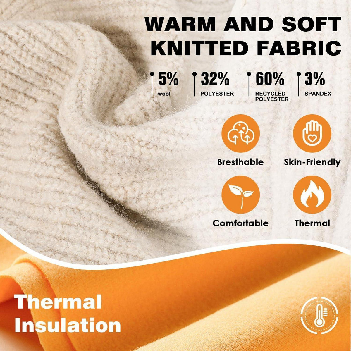 Strickmütze mit Schal 2-in-1 Kapuzenschal Unisex Beige