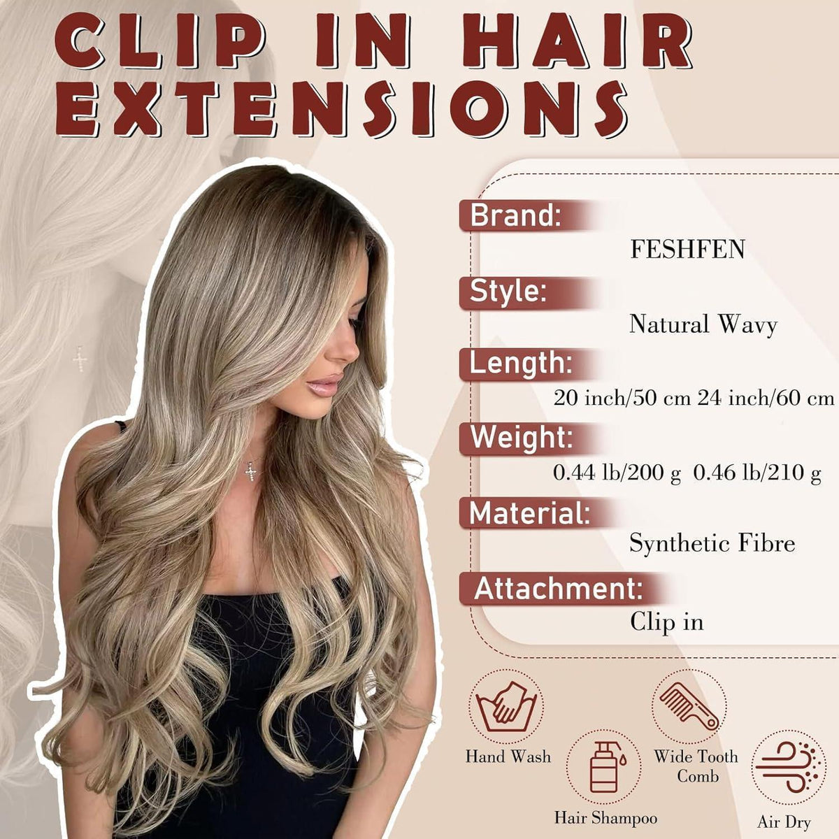 Clip-in Haarverlängerung Wellig, 50cm, Hellbraun & Blond