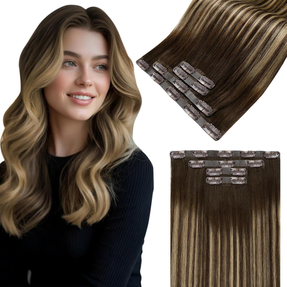 Echthaar Clip-Ins Braun Balayage 50cm – Volumen & Länge
