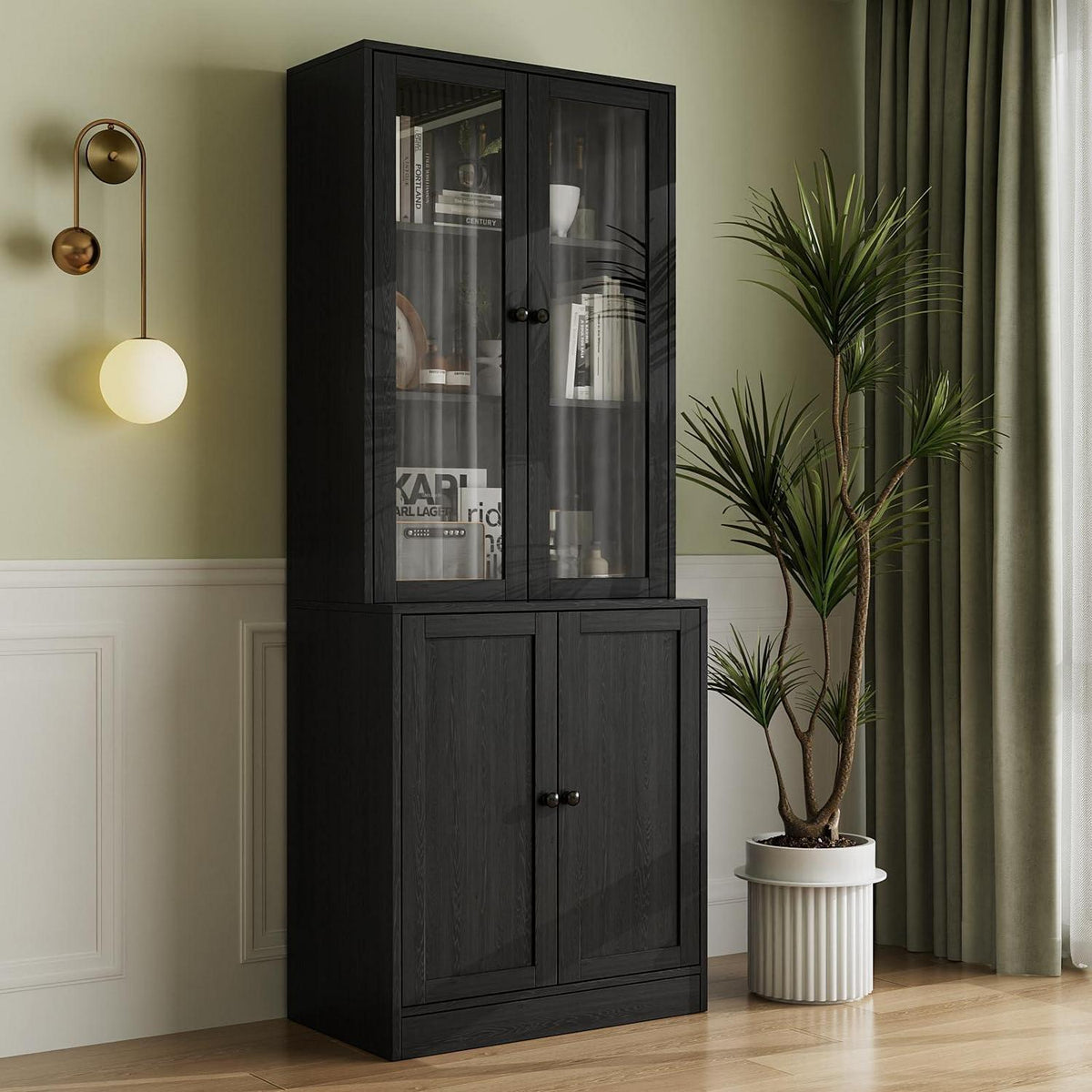 5-stöckiges Bücherregal mit Glastüren – 180cm Vitrine