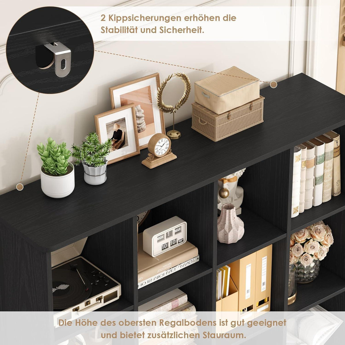 Bücherregal mit Türen & 12 Fächern – Hochschrank Holz Schwarz