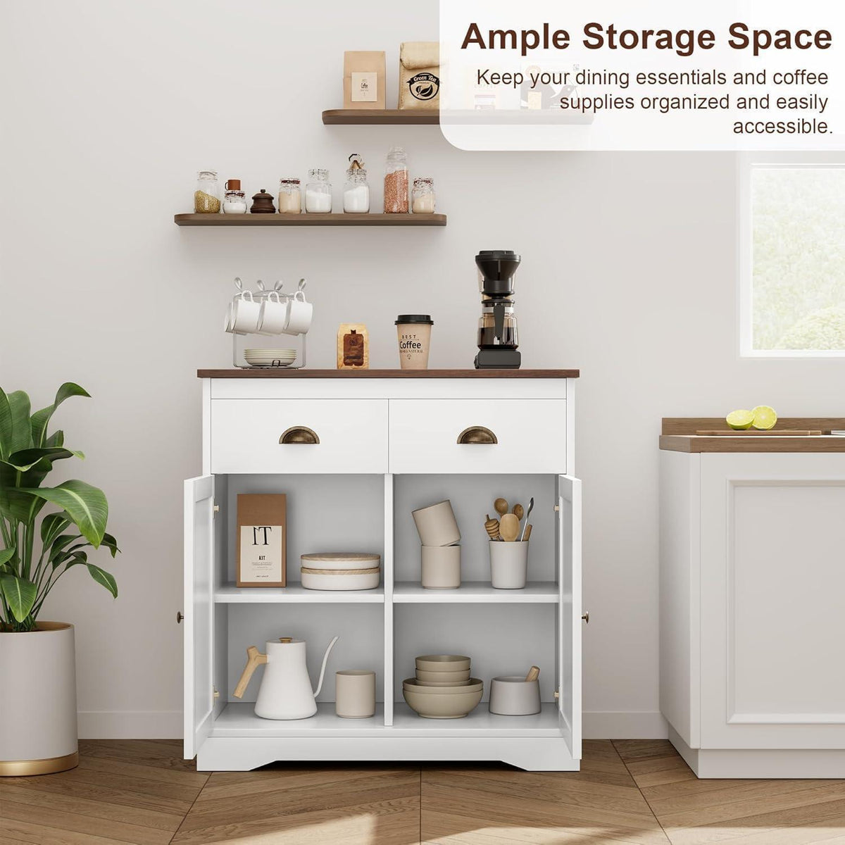 Küchenschrank mit Arbeitsplatte | Weißes Sideboard 80x40x90 cm