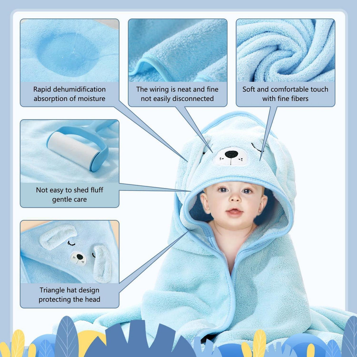 Kapuzenhandtuch Baby Korallenfleece Blauwielpen Design 80x80 cm