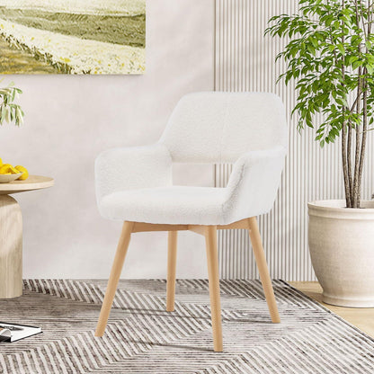 Mid-Century Modern Sessel mit Holzbeinen – Wollweiß