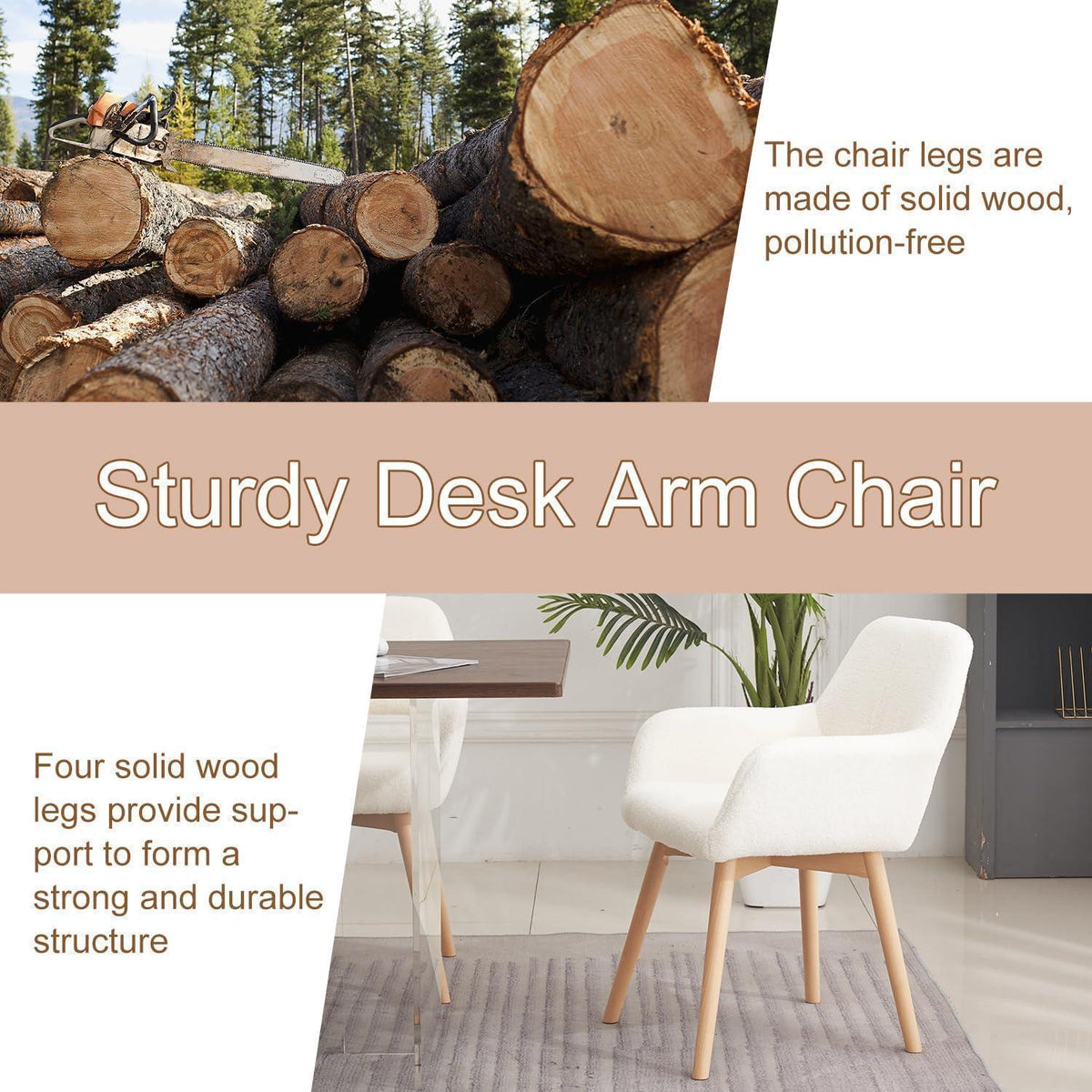 Mid-Century Modern Sessel mit Holzbeinen – Wollweiß