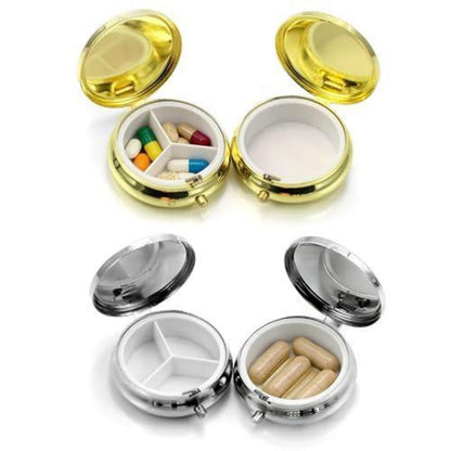 Metall Pillendose 4er-Set mit Fächern – Gold & Silber
