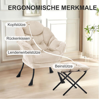 Lazy Chair mit Ottomane – Bequemer Ohrensessel mit Fußhocker