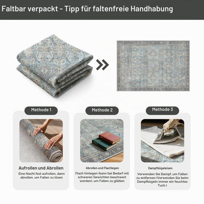 Großer Teppich Wohnzimmer 200x290 cm – Waschbar, Marineblau