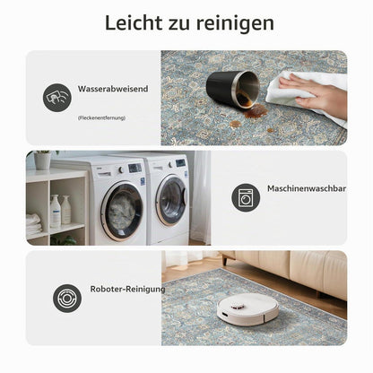 Großer Teppich Wohnzimmer 200x290 cm – Waschbar, Marineblau
