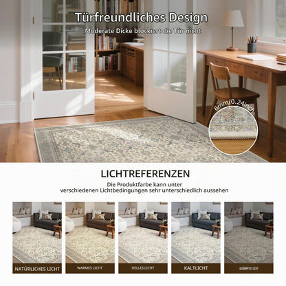 Vintage Teppich Wohnzimmer 200x290 cm – Beige Kurzflor Teppich