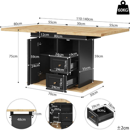 Ausziehbarer Esstisch Holz 110-140cm mit Stauraum
