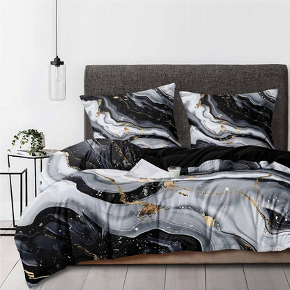 Marmor Bettwäsche Set 135x200 cm Schwarz Weiß 4tlg. Mikrofaser