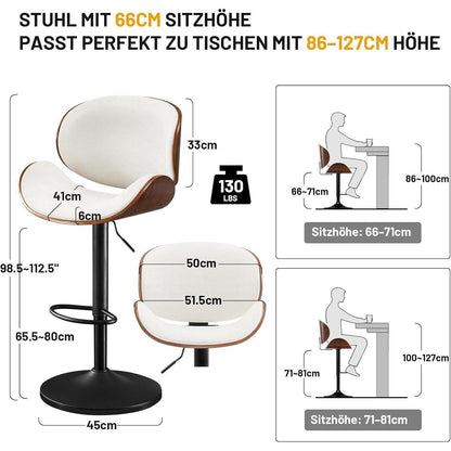 Barhocker Set 4er – Höhenverstellbar, Holz, Weiß in Lederoptik