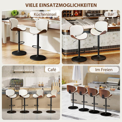 Barhocker Set 4er – Höhenverstellbar, Holz, Weiß in Lederoptik