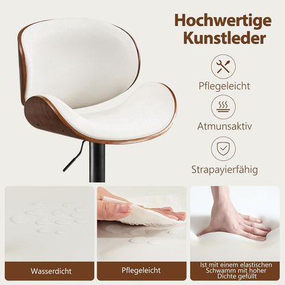 Barhocker Set 4er – Höhenverstellbar, Holz, Weiß in Lederoptik