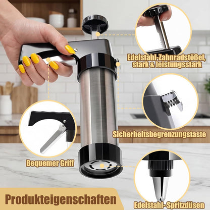Edelstahl Gebäckspritze mit 16 Schablonen & 8 Tüllen – Kekse, Churros & mehr