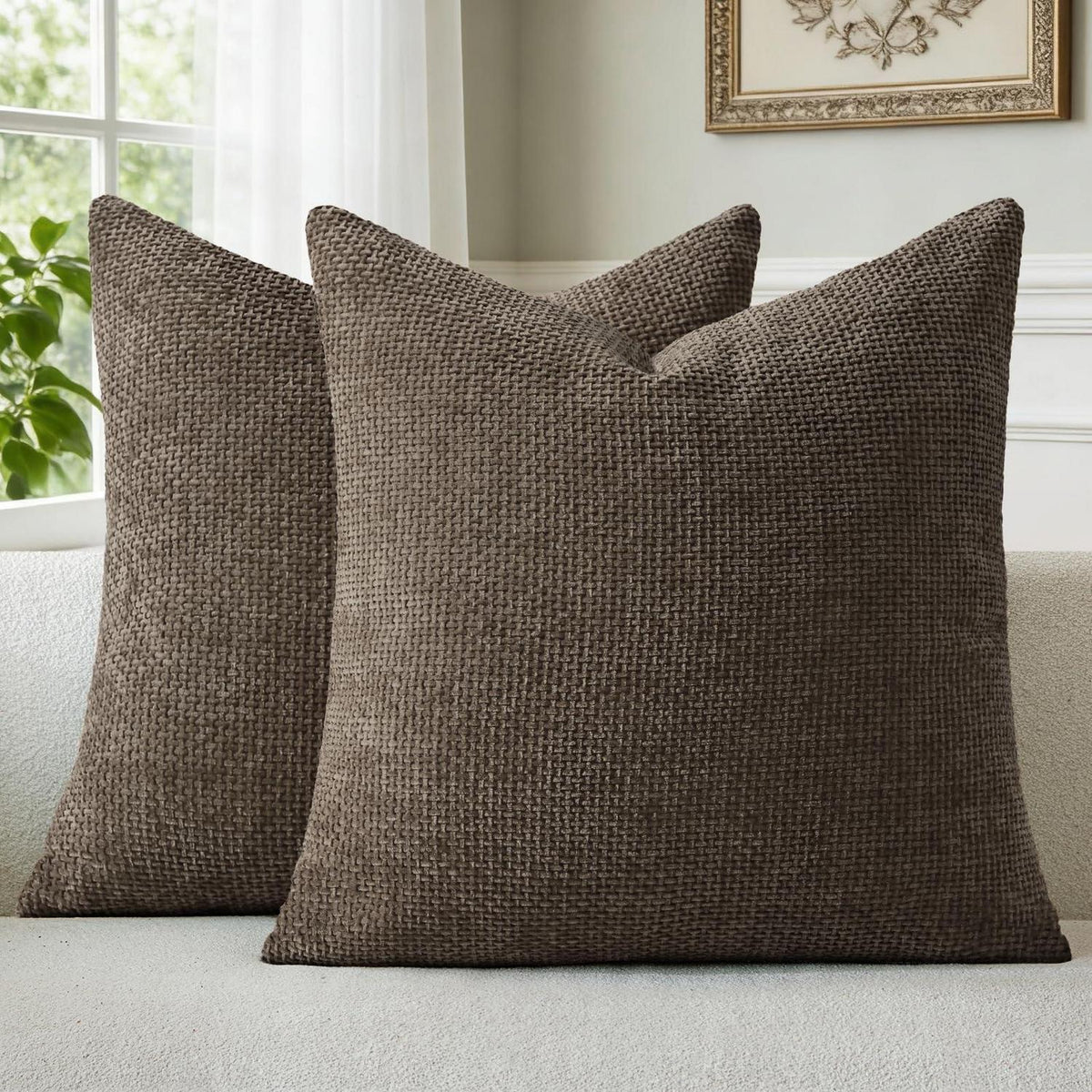 Chenille Kissenbezug 40x40 Dunkelbraun 2er Set