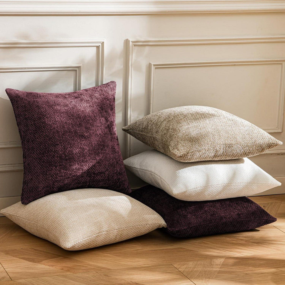 2x Kissenbezug 40x40 Weinrot Chenille – Weich & Dekorativ