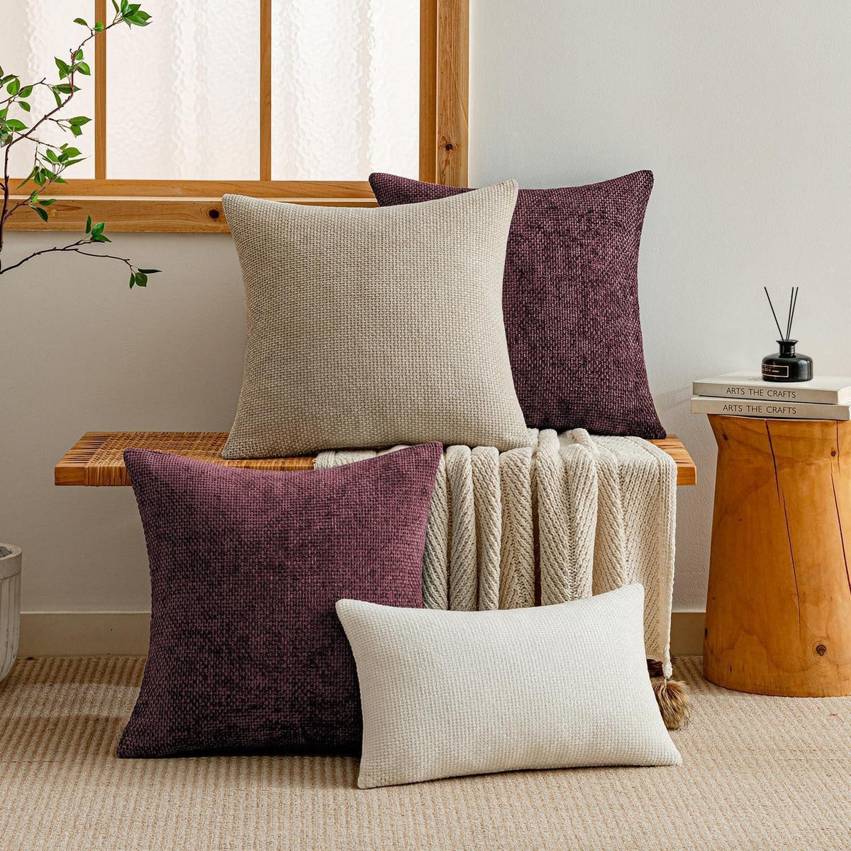 2x Kissenbezug 40x40 Weinrot Chenille – Weich & Dekorativ