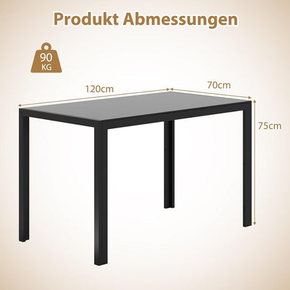 Glas Esstisch 120x70cm – Moderner Küchentisch mit Metallbeinen