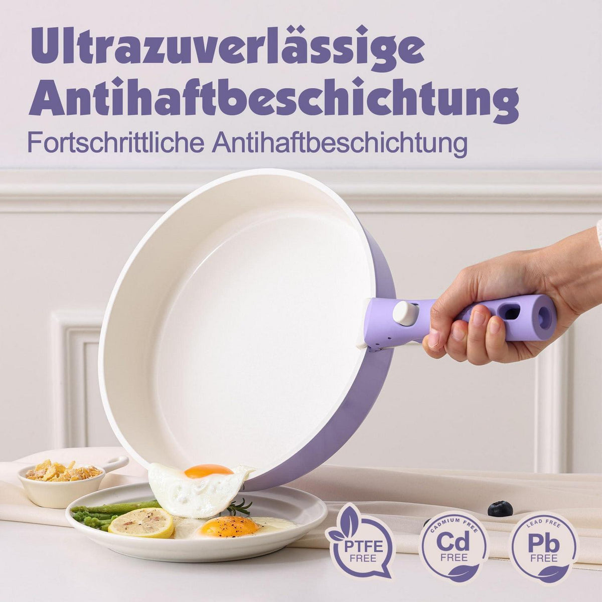 17-teiliges Antihaft-Kochgeschirrset Lila – Abnehmbare Griffe