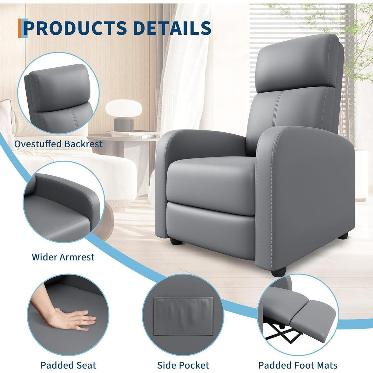 Relaxsessel mit Liegefunktion – Grau