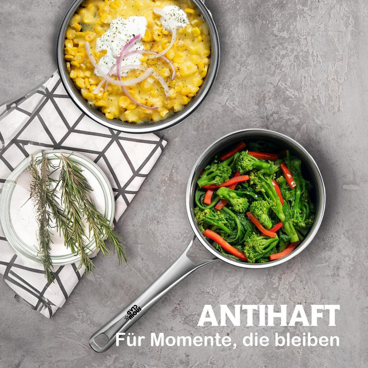 Edelstahl Kochtopf-Set 16+18+20cm mit Deckel & Antihaftbeschichtung