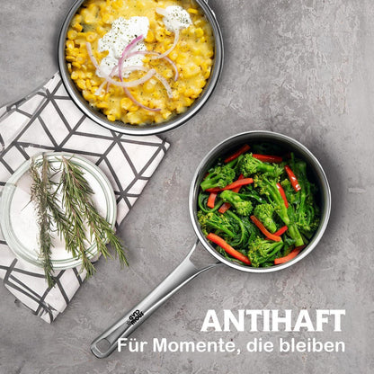 Edelstahl Kochtopf-Set 16+18+20cm mit Deckel & Antihaftbeschichtung