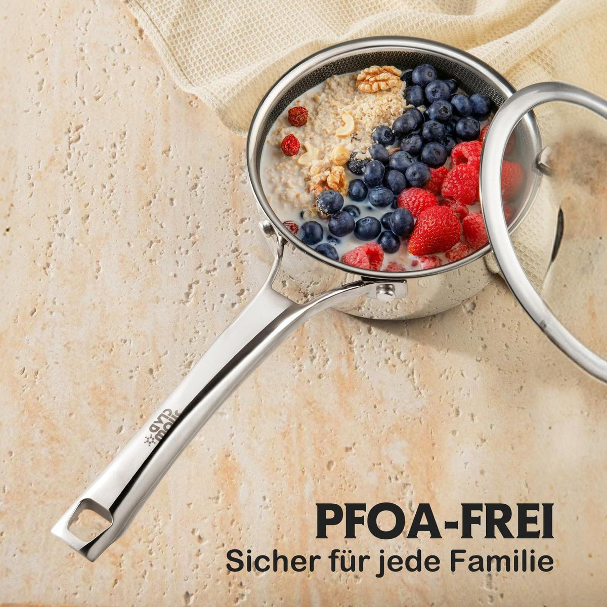 Edelstahl Kochtopf-Set 16+18+20cm mit Deckel & Antihaftbeschichtung